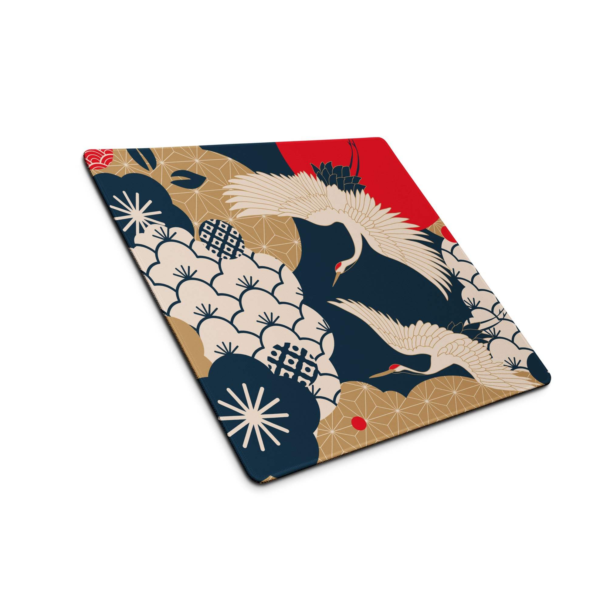 Navy Gold Floral Gaming Mouse Pad - Gaming Mouse Pad Navy Blue Gold Beige Floral Desk Vibrant Mood Modern Floral Print