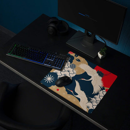 Navy Gold Floral Gaming Mouse Pad - Gaming Mouse Pad Navy Blue Gold Beige Floral Desk Vibrant Mood Modern Floral Print