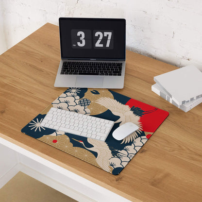 Navy Gold Floral Gaming Mouse Pad - Gaming Mouse Pad Navy Blue Gold Beige Floral Desk Vibrant Mood Modern Floral Print