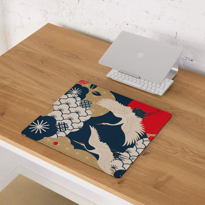 Navy Gold Floral Gaming Mouse Pad - Gaming Mouse Pad Navy Blue Gold Beige Floral Desk Vibrant Mood Modern Floral Print