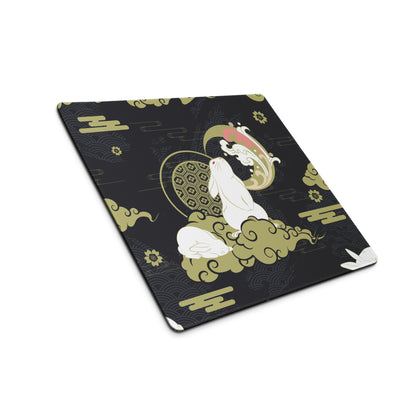 Moon Rabbit Ukiyo Style Gaming Pad - Gaming Mouse Pad Black Gold Ivory Desk Ukiyoe Desk Mat For Gamers Digital Print