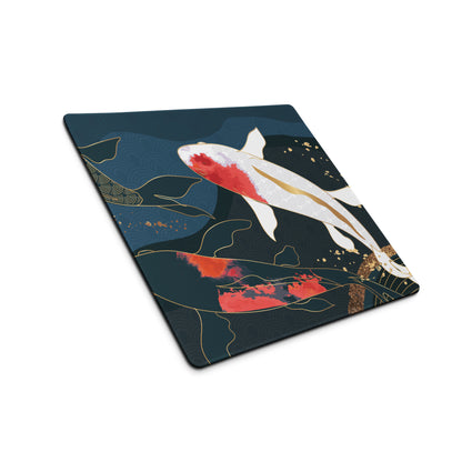 Koi Fish Zen Gaming Mouse Pad - Koi Fish Blue Gold Desk Mouse Pad Japanese Ukiyoe Soothing Mood Japanese Desk Art