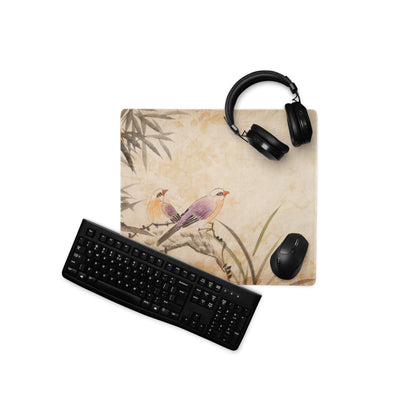 Vintage Bird Illustration Mouse Pad - Bird Illustration Beige Desk Vintage - Nostalgic Mood Rustic Vintage Desk Mat Art