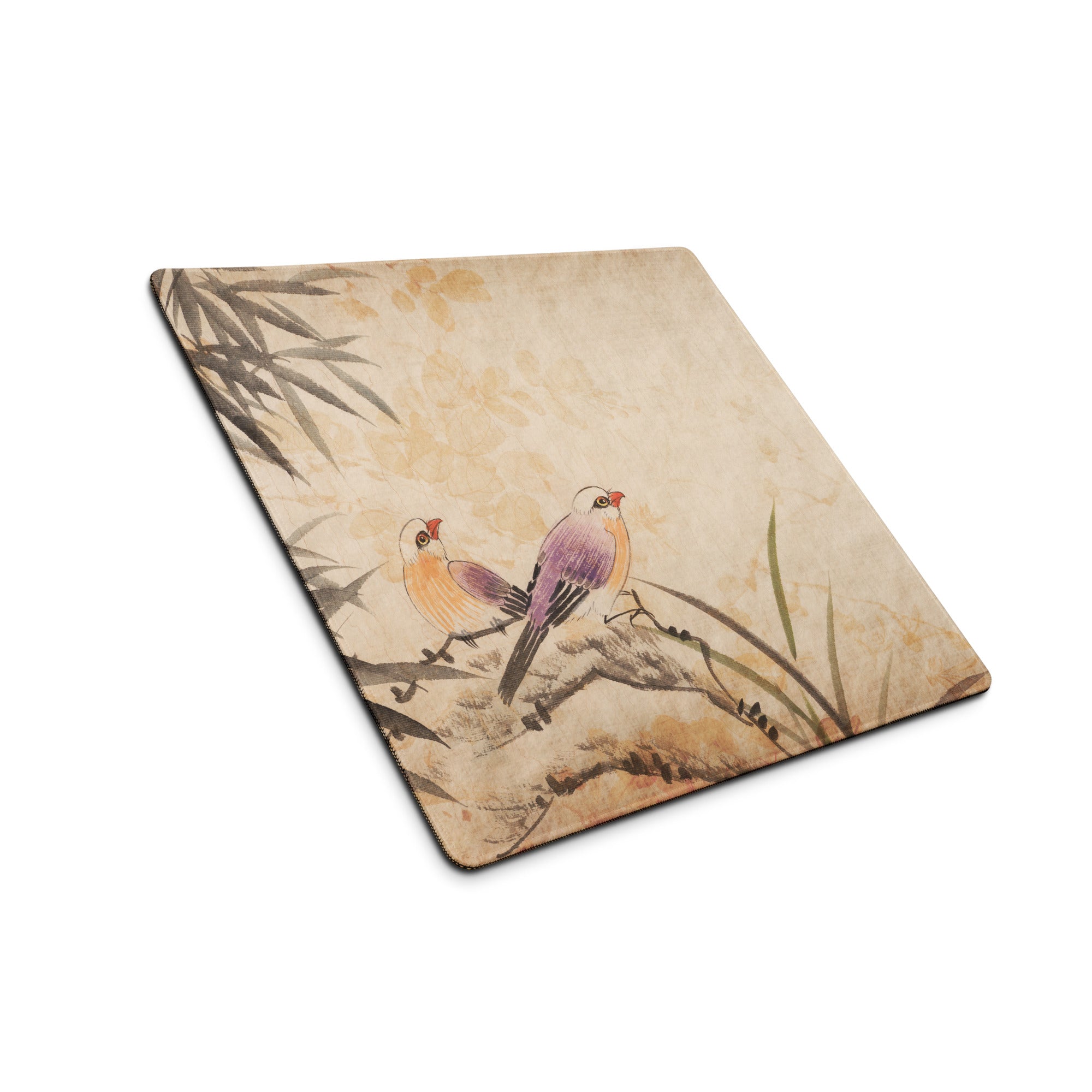 Vintage Bird Illustration Mouse Pad - Bird Illustration Beige Desk Vintage - Nostalgic Mood Rustic Vintage Desk Mat Art
