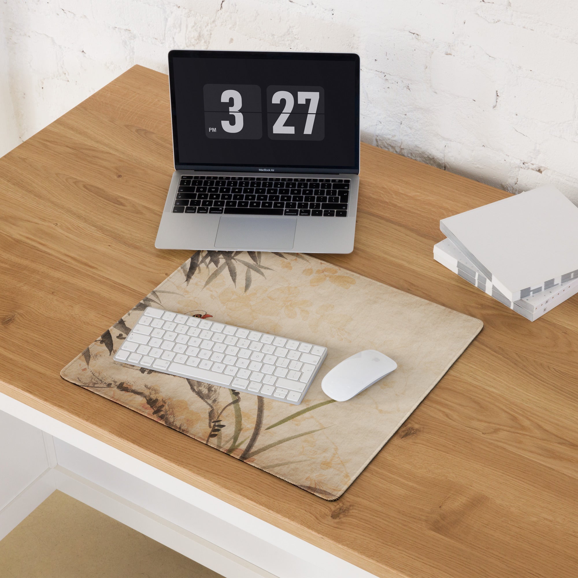 Vintage Bird Illustration Mouse Pad - Bird Illustration Beige Desk Vintage - Nostalgic Mood Rustic Vintage Desk Mat Art