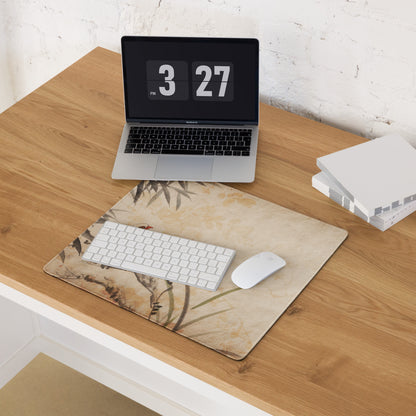 Vintage Bird Illustration Mouse Pad - Bird Illustration Beige Desk Vintage - Nostalgic Mood Rustic Vintage Desk Mat Art