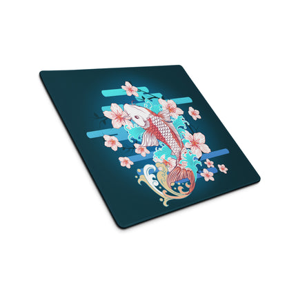 Koi And Cherry Blossom Gaming Desk Pad - Koi Blue Teal Pink Gaming Desk Pad Vibrant Mood Modern Decor Koi Desk Mat Art