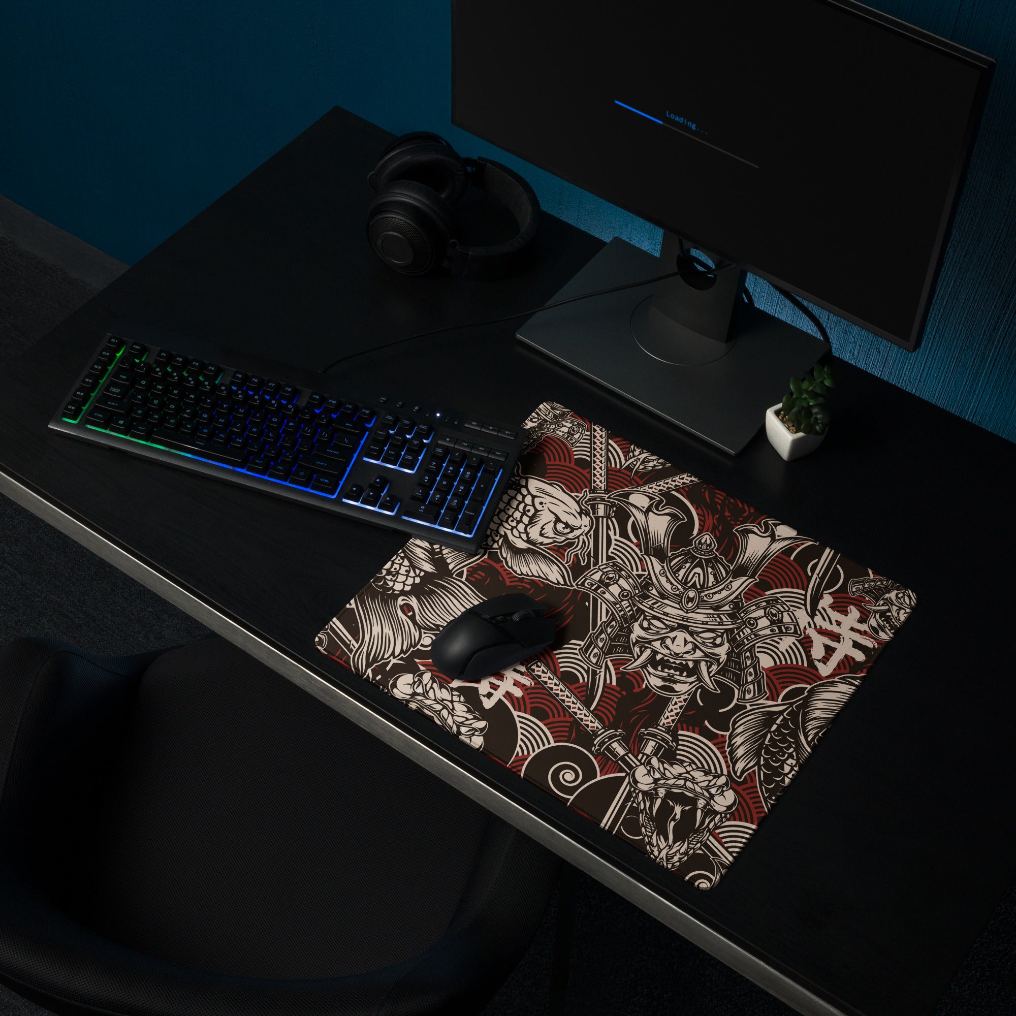 Dragon Ink Gaming Pad - Dragon Black White Red Gaming Desk Graphic Art, Bold Urban Mood, CSGO Dota Mat, Vector Artwork