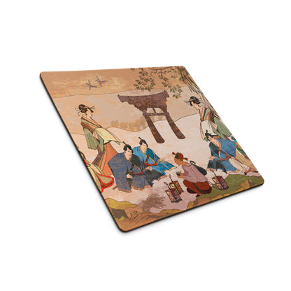 Ukiyoe Garden Desk Pad - Geisha Scene Peach Green Desk Gaming Ukiyoe Zen Mood Traditional Decor Woodblock Print