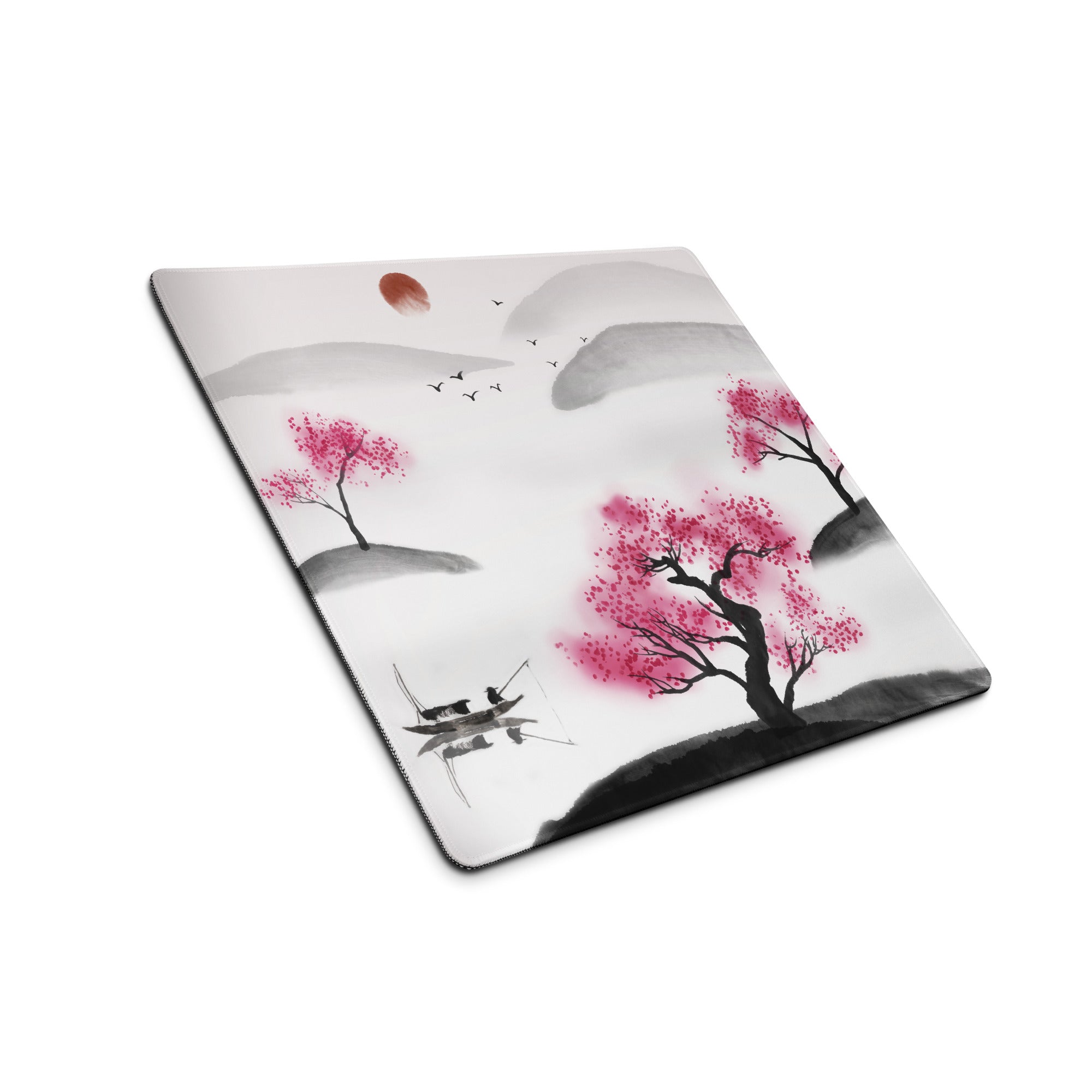 Cherry Blossom Sumi E Desk Pad - Cherry Blossom Pink Black White Desk Sumi E Watercolor Ink Wash Large Non Slip Edge Zen