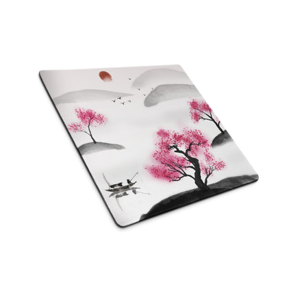 Cherry Blossom Sumi E Desk Pad - Cherry Blossom Pink Black White Desk Sumi E Watercolor Ink Wash Large Non Slip Edge Zen