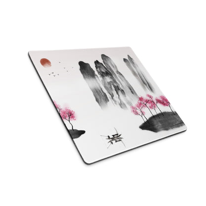 Zen Ink Landscape Mouse Pad - Landscape Mouse Pad Black Pink White Sumi-e Calming Mood Minimal East Asian Decor
