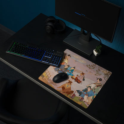 Ukiyo-e Geisha Garden Mouse Pad - Geisha Garden Pink Mauve Green Desk Ukiyo-e Calm Mood Ukiyo-e Japanese Printed