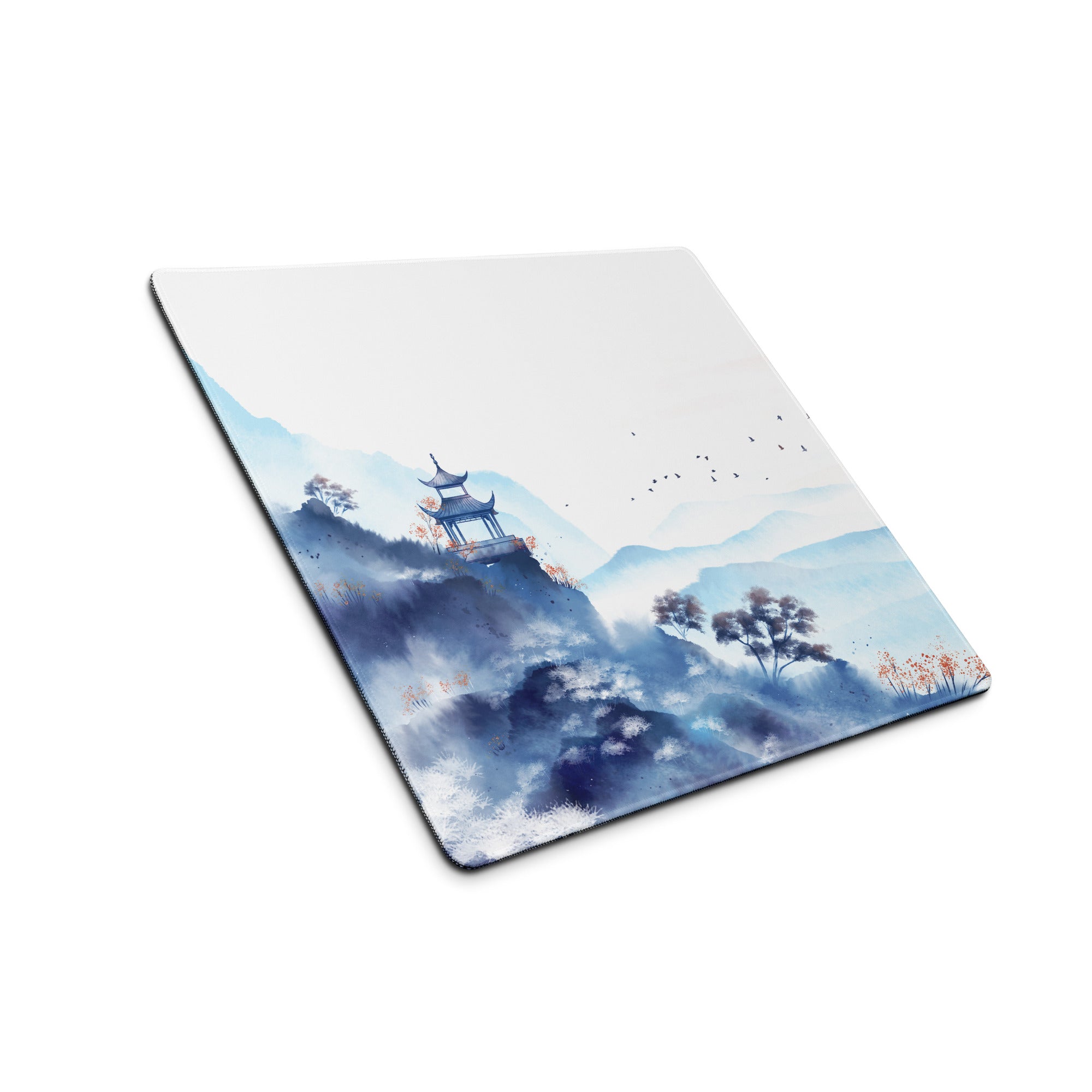 Blue Mountain Serenity Desk Pad - Mouse Pad Blue White Home Office Watercolor Landscape Calm Zen Minimalist Gaming Desk Mat Watercolor