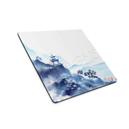 Blue Mountain Serenity Desk Pad - Mouse Pad Blue White Home Office Watercolor Landscape Calm Zen Minimalist Gaming Desk Mat Watercolor