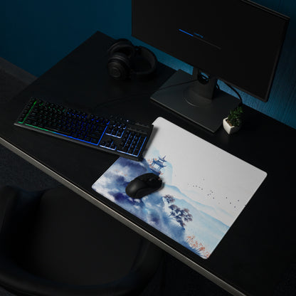 Blue Mountain Serenity Desk Pad - Mouse Pad Blue White Home Office Watercolor Landscape Calm Zen Minimalist Gaming Desk Mat Watercolor