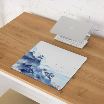 Blue Mountain Serenity Desk Pad - Mouse Pad Blue White Home Office Watercolor Landscape Calm Zen Minimalist Gaming Desk Mat Watercolor