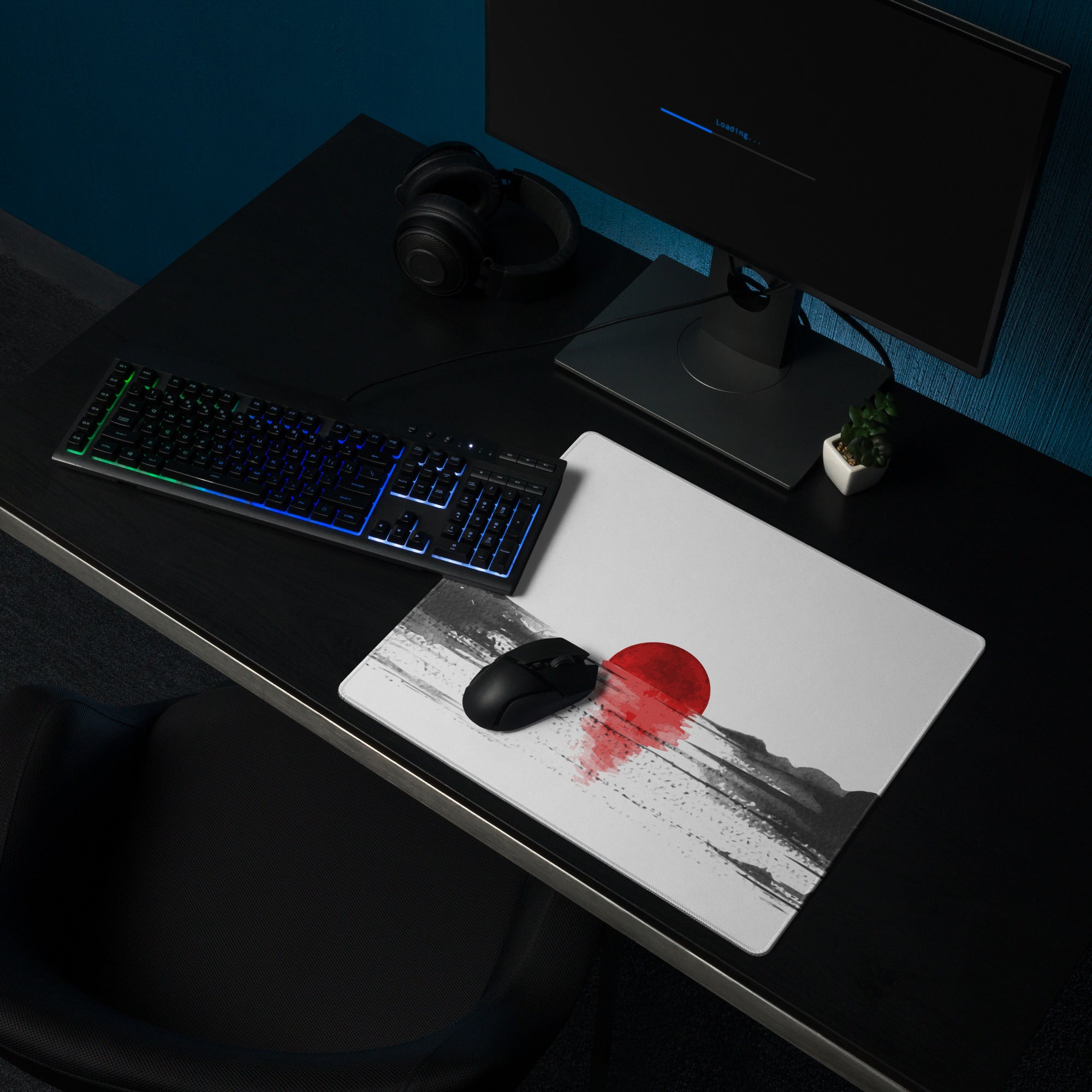 Red Sun Abstract Desk Mat - Abstract Landscape Red Sun Desk Mat Minimal Calm Zen Minimal Large Gaming Pad Digital Art