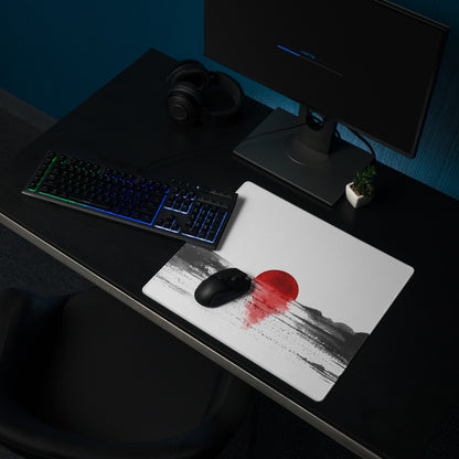 Red Sun Abstract Desk Mat - Abstract Landscape Red Sun Desk Mat Minimal Calm Zen Minimal Large Gaming Pad Digital Art