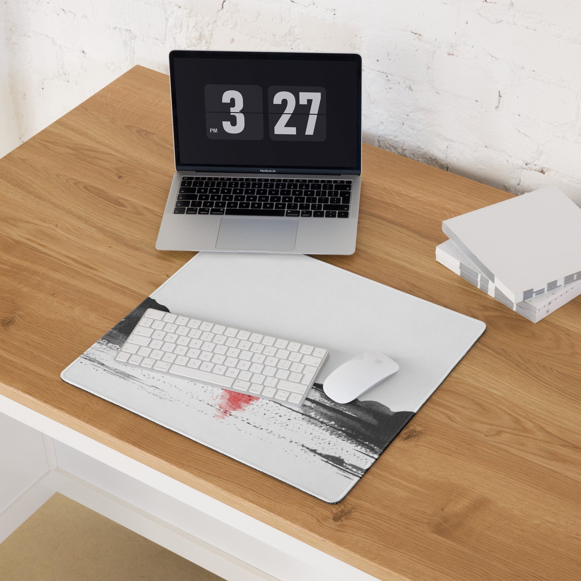 Red Sun Abstract Desk Mat - Abstract Landscape Red Sun Desk Mat Minimal Calm Zen Minimal Large Gaming Pad Digital Art