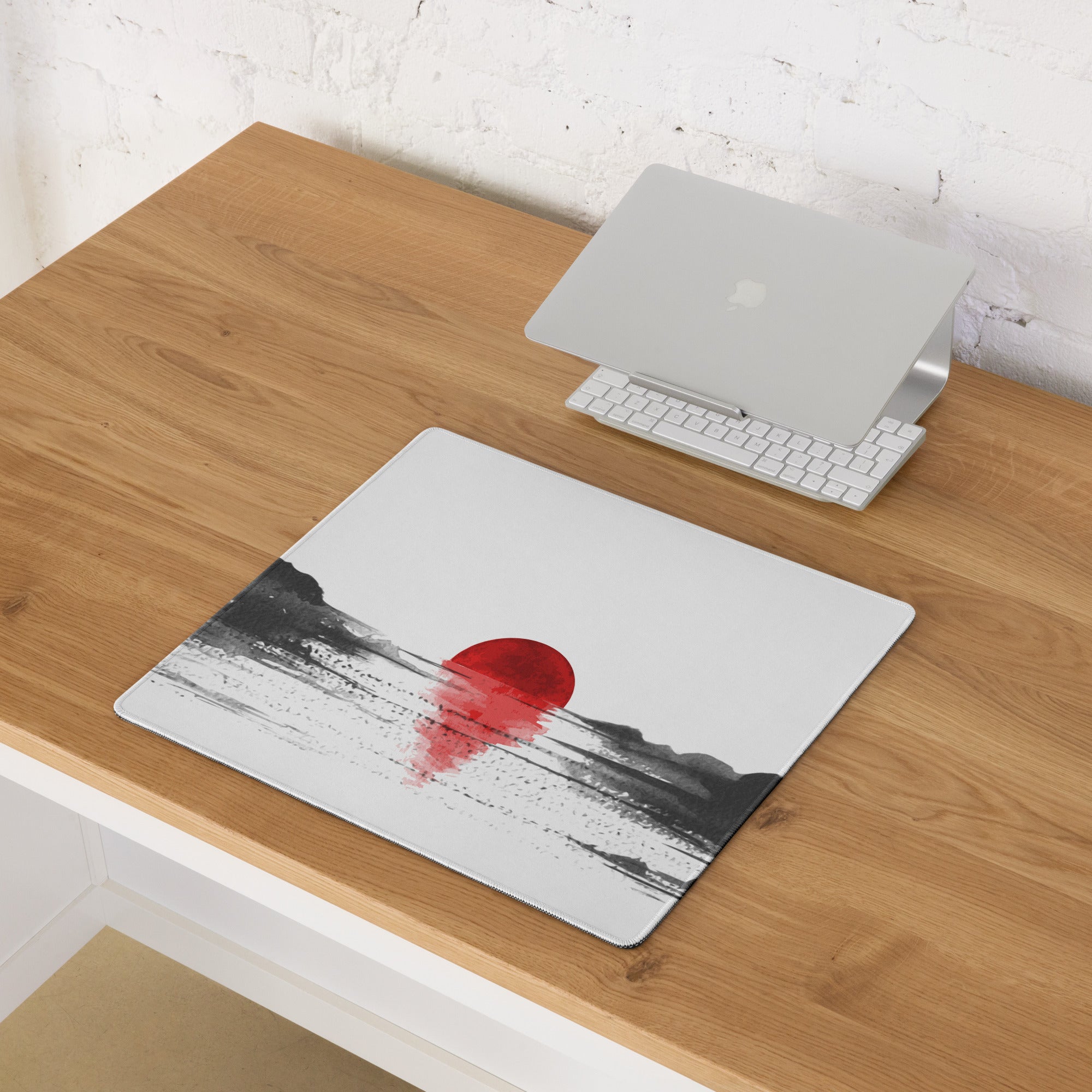 Red Sun Abstract Desk Mat - Abstract Landscape Red Sun Desk Mat Minimal Calm Zen Minimal Large Gaming Pad Digital Art