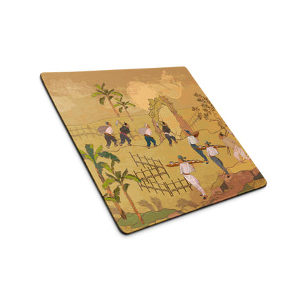 Golden Landscape Gaming Mouse Pad - Gaming Mouse Pad Gold Tan Desktop Setup Asian Landscape Calm Mood Desk Mat Ink