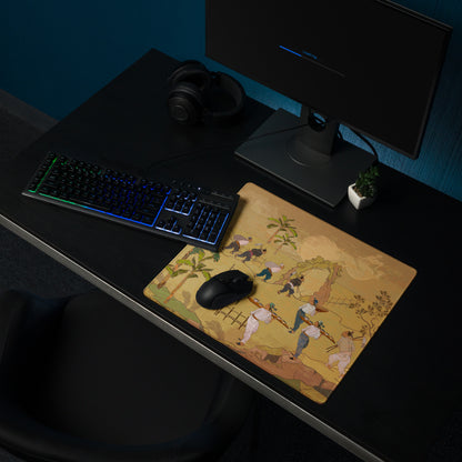 Golden Landscape Gaming Mouse Pad - Gaming Mouse Pad Gold Tan Desktop Setup Asian Landscape Calm Mood Desk Mat Ink