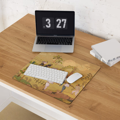 Golden Landscape Gaming Mouse Pad - Gaming Mouse Pad Gold Tan Desktop Setup Asian Landscape Calm Mood Desk Mat Ink