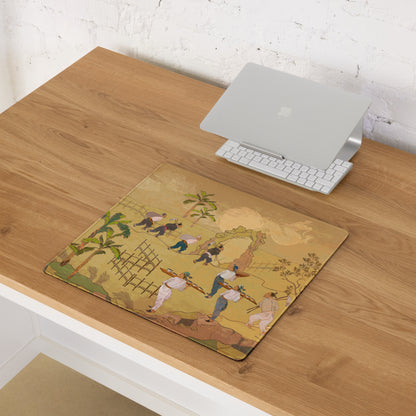 Golden Landscape Gaming Mouse Pad - Gaming Mouse Pad Gold Tan Desktop Setup Asian Landscape Calm Mood Desk Mat Ink
