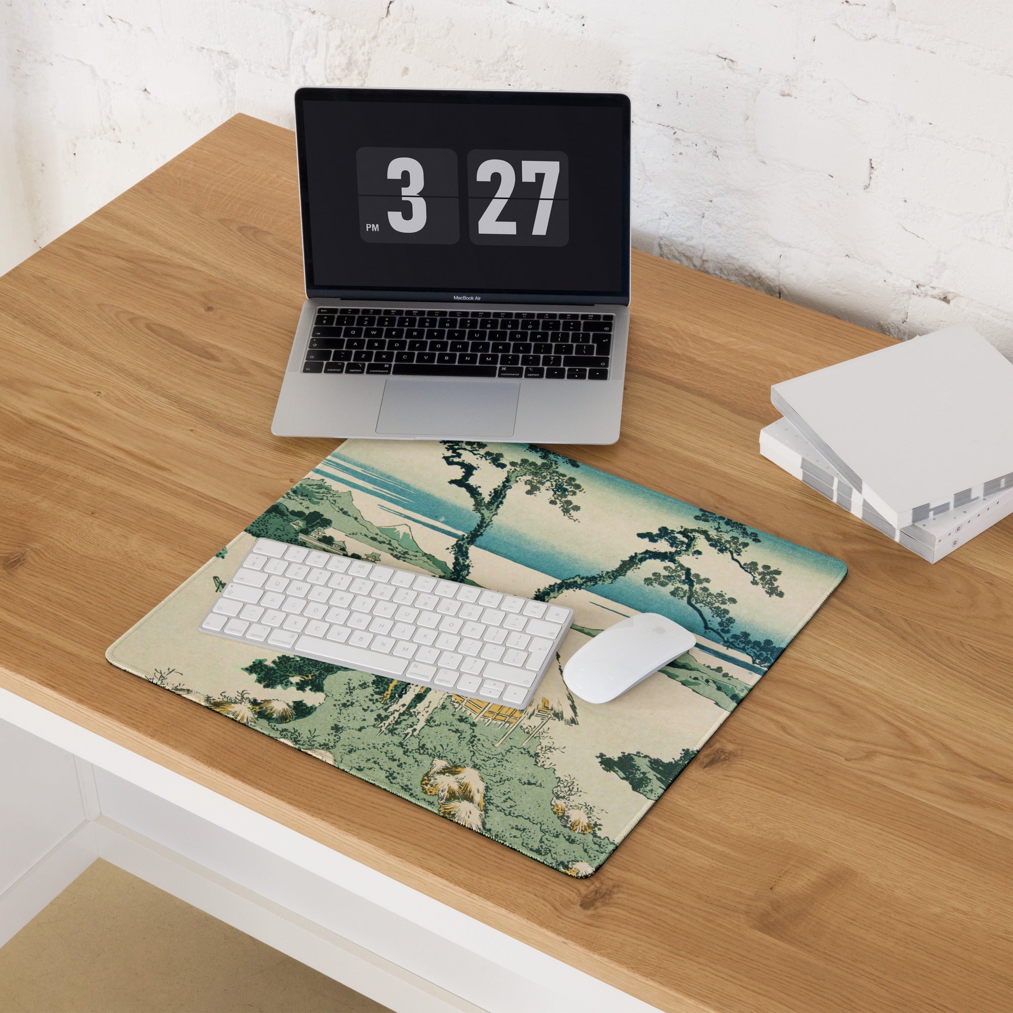 Ukiyo-E Landscape Mouse Pad - Mouse Pad Teal Beige Desk Mat Ukiyo-E Calm Mood Japanese Decor Large Desk Woodblock