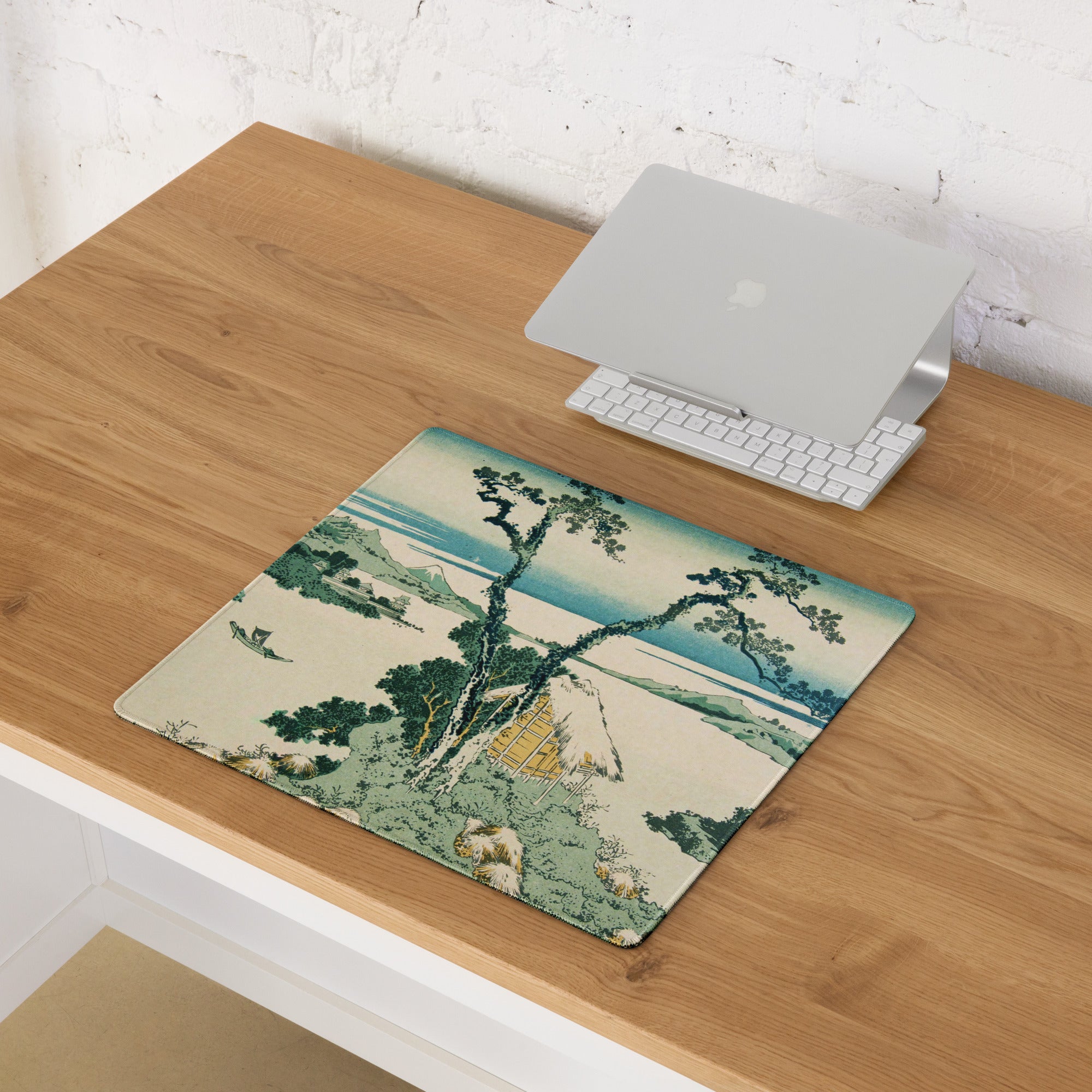 Ukiyo-E Landscape Mouse Pad - Mouse Pad Teal Beige Desk Mat Ukiyo-E Calm Mood Japanese Decor Large Desk Woodblock