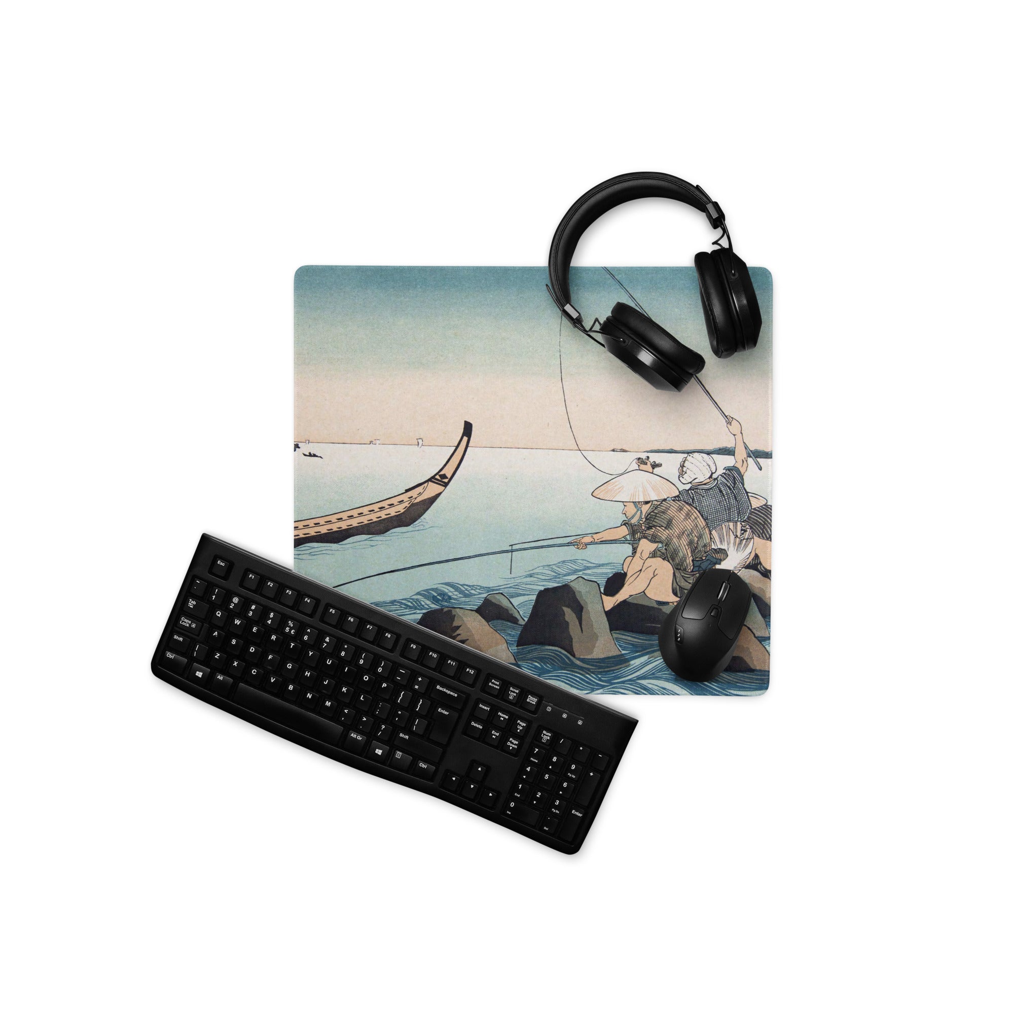 Ukiyoe Ocean Scene Mouse Pad - Mouse Pad Blue Teal Ocean Desk Ukiyoe Calm Mood Vintage Japanese Woodblock