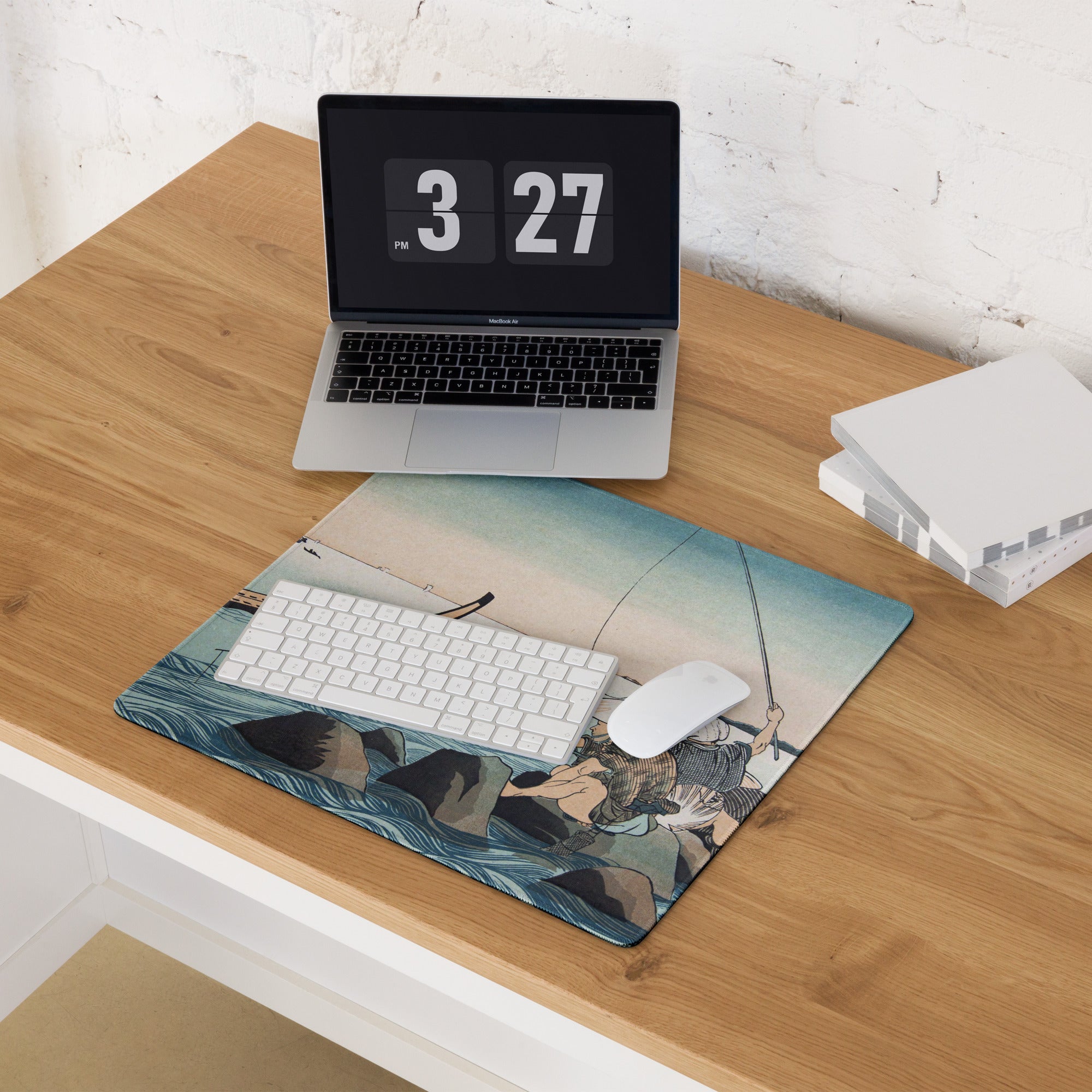Ukiyoe Ocean Scene Mouse Pad - Mouse Pad Blue Teal Ocean Desk Ukiyoe Calm Mood Vintage Japanese Woodblock