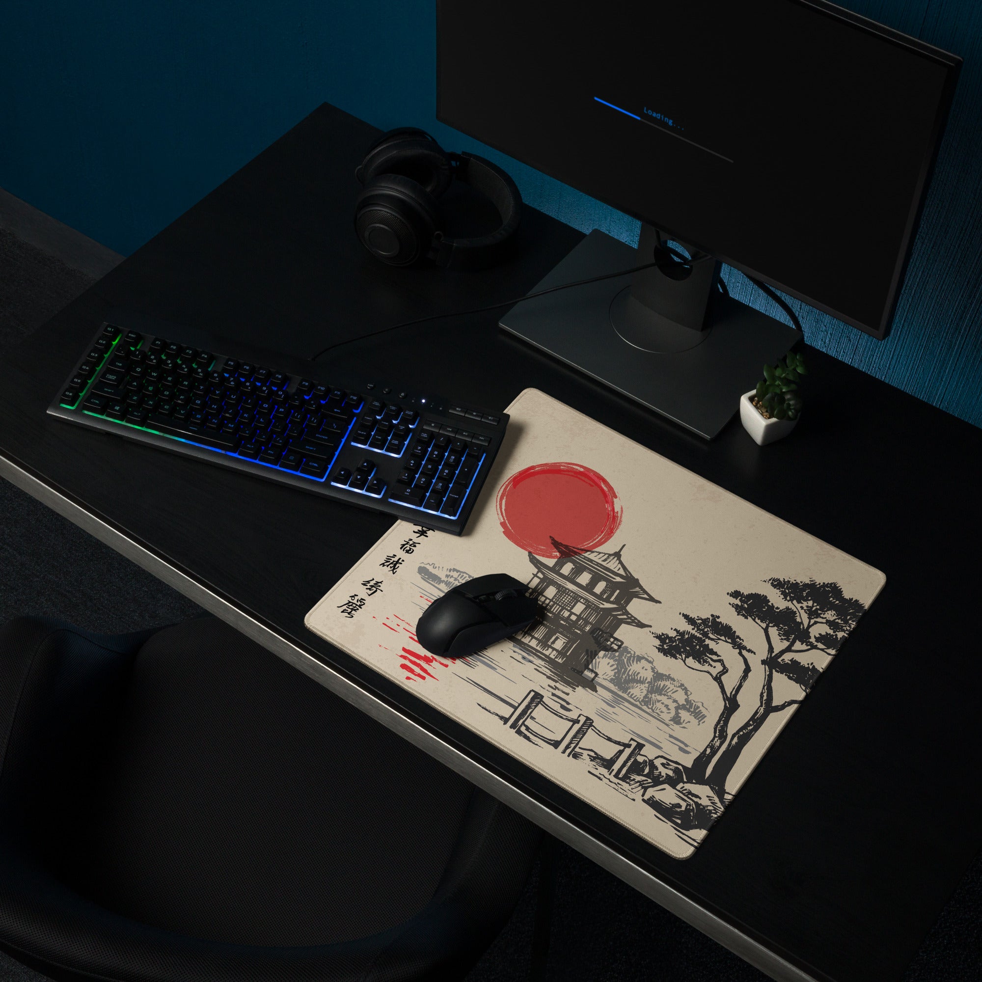 Zen Ukiyoe Style Mouse Pad - Mouse Pad Beige Black Red Sun Ukiyoe Gaming Desk Calm Mood Traditional Japanese Woodblock