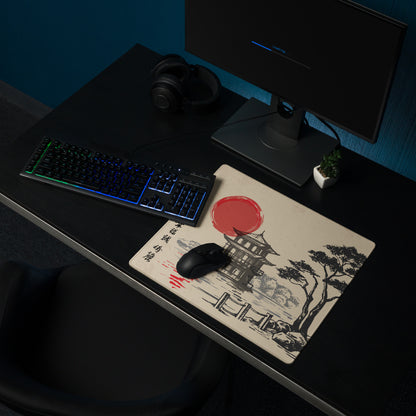 Zen Ukiyoe Style Mouse Pad - Mouse Pad Beige Black Red Sun Ukiyoe Gaming Desk Calm Mood Traditional Japanese Woodblock