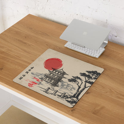 Zen Ukiyoe Style Mouse Pad - Mouse Pad Beige Black Red Sun Ukiyoe Gaming Desk Calm Mood Traditional Japanese Woodblock