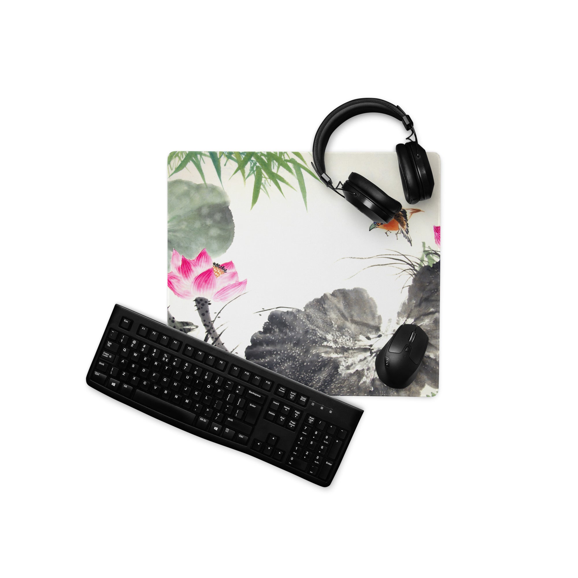 Floral Crane Watercolor Mouse Pad - Mouse Pad Floral Blue Pink Green Desk Watercolor Calm Zen Aesthetic Desktop Gaming