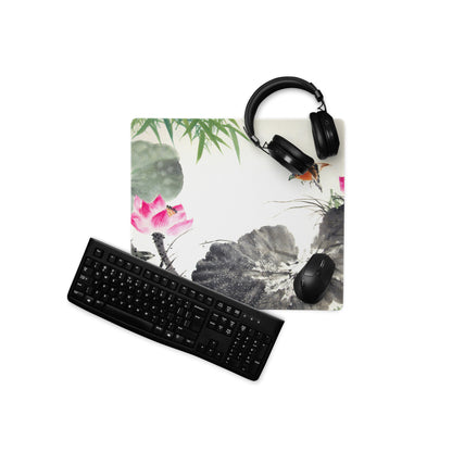 Floral Crane Watercolor Mouse Pad - Mouse Pad Floral Blue Pink Green Desk Watercolor Calm Zen Aesthetic Desktop Gaming