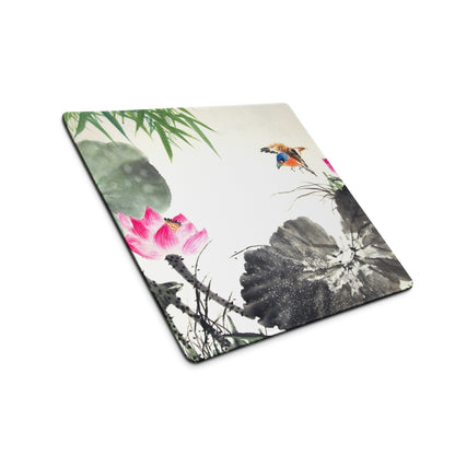 Floral Crane Watercolor Mouse Pad - Mouse Pad Floral Blue Pink Green Desk Watercolor Calm Zen Aesthetic Desktop Gaming