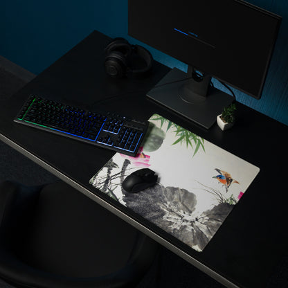 Floral Crane Watercolor Mouse Pad - Mouse Pad Floral Blue Pink Green Desk Watercolor Calm Zen Aesthetic Desktop Gaming