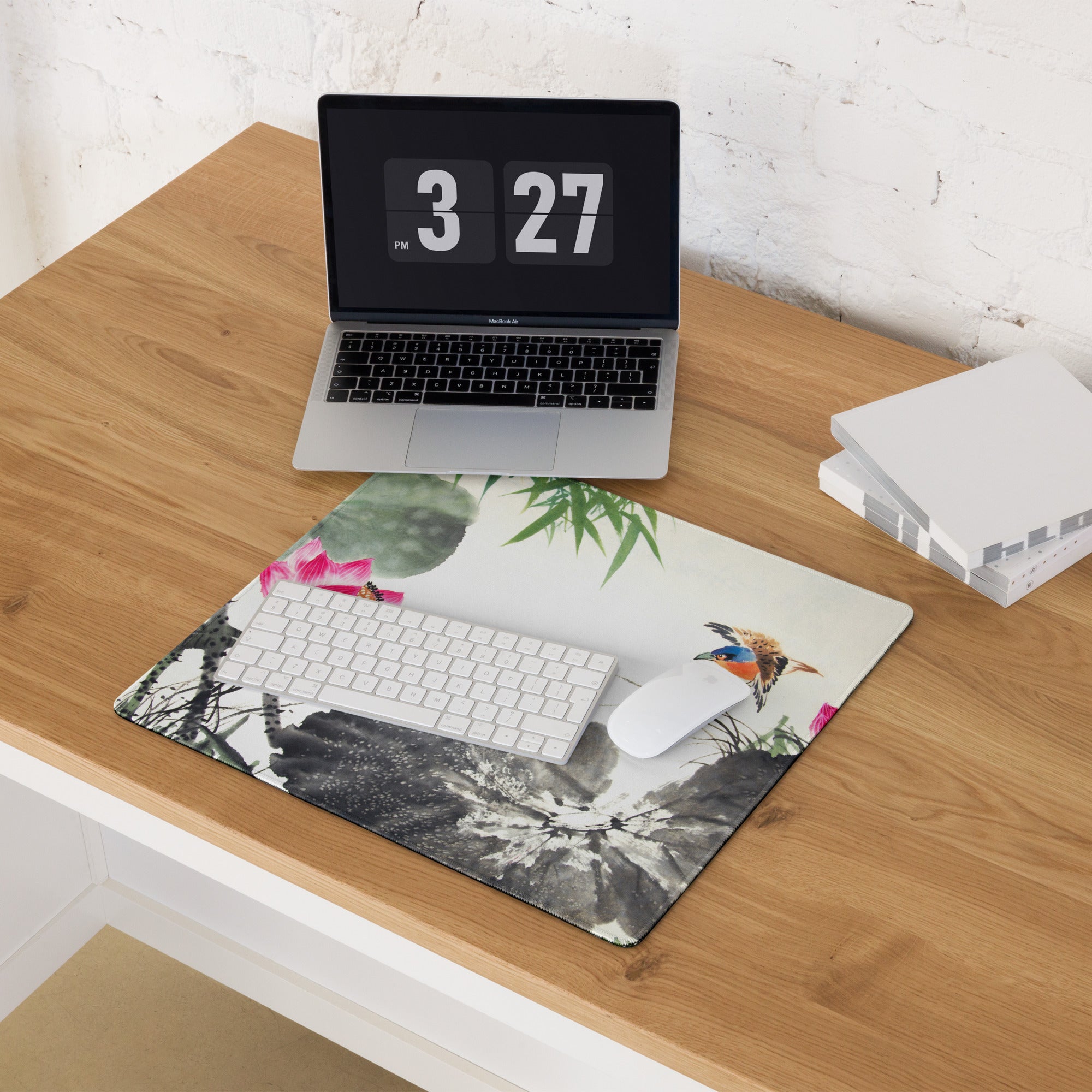 Floral Crane Watercolor Mouse Pad - Mouse Pad Floral Blue Pink Green Desk Watercolor Calm Zen Aesthetic Desktop Gaming