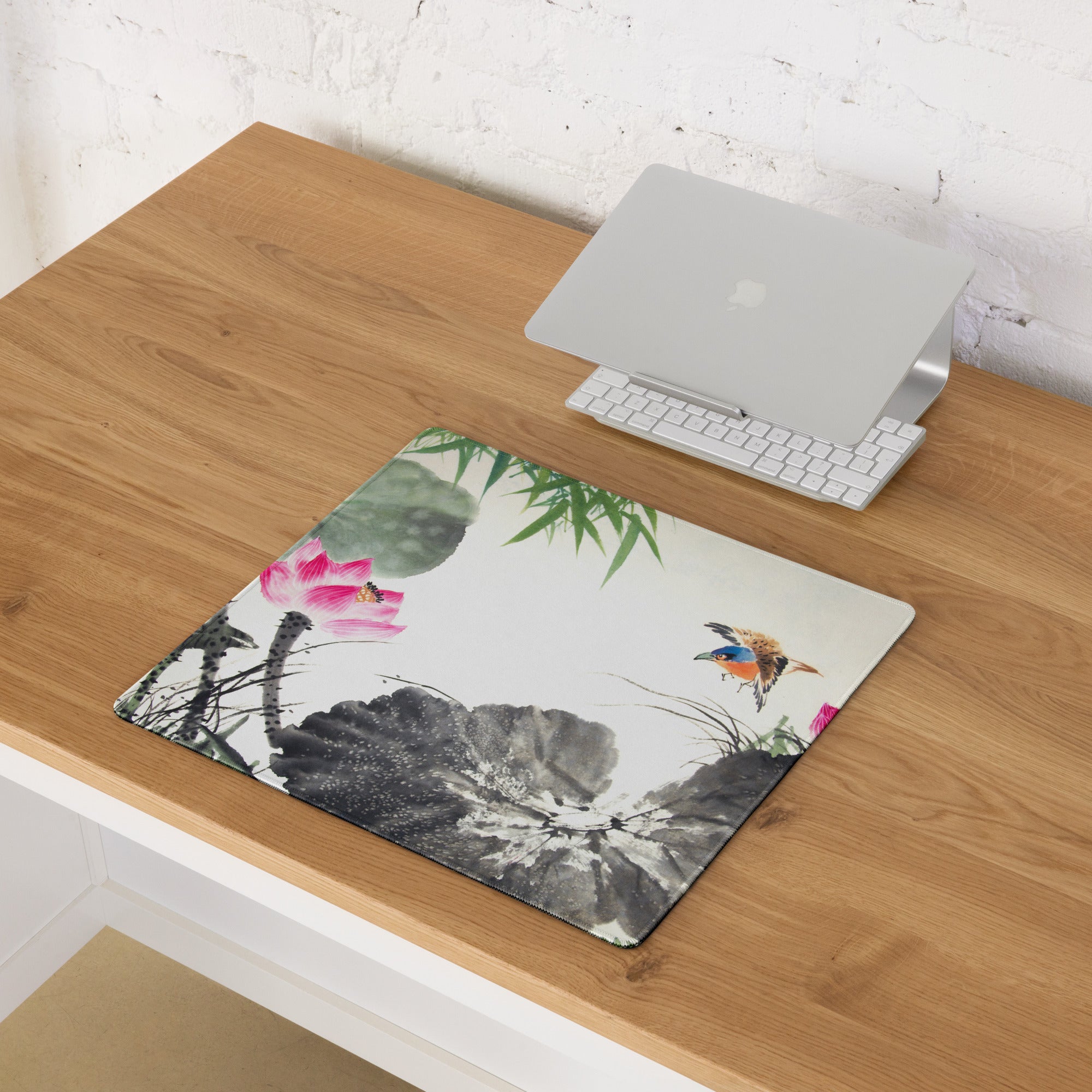 Floral Crane Watercolor Mouse Pad - Mouse Pad Floral Blue Pink Green Desk Watercolor Calm Zen Aesthetic Desktop Gaming