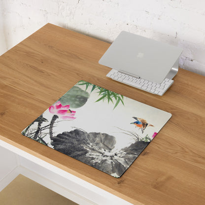 Floral Crane Watercolor Mouse Pad - Mouse Pad Floral Blue Pink Green Desk Watercolor Calm Zen Aesthetic Desktop Gaming