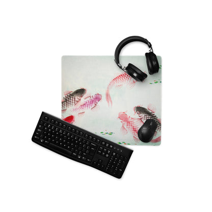 Koi Fish Large Gaming Mouse Pad - Koi Fish Pink Red Desk Pad Watercolor - Serene Mood Decor Koi Art