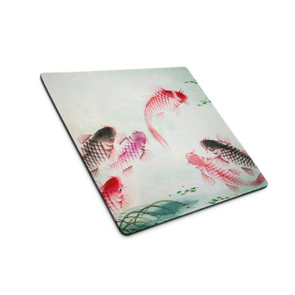 Koi Fish Large Gaming Mouse Pad - Koi Fish Pink Red Desk Pad Watercolor - Serene Mood Decor Koi Art