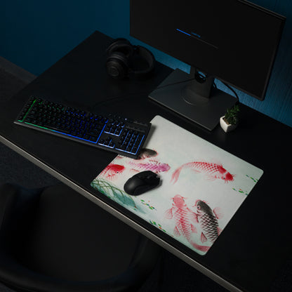 Koi Fish Large Gaming Mouse Pad - Koi Fish Pink Red Desk Pad Watercolor - Serene Mood Decor Koi Art