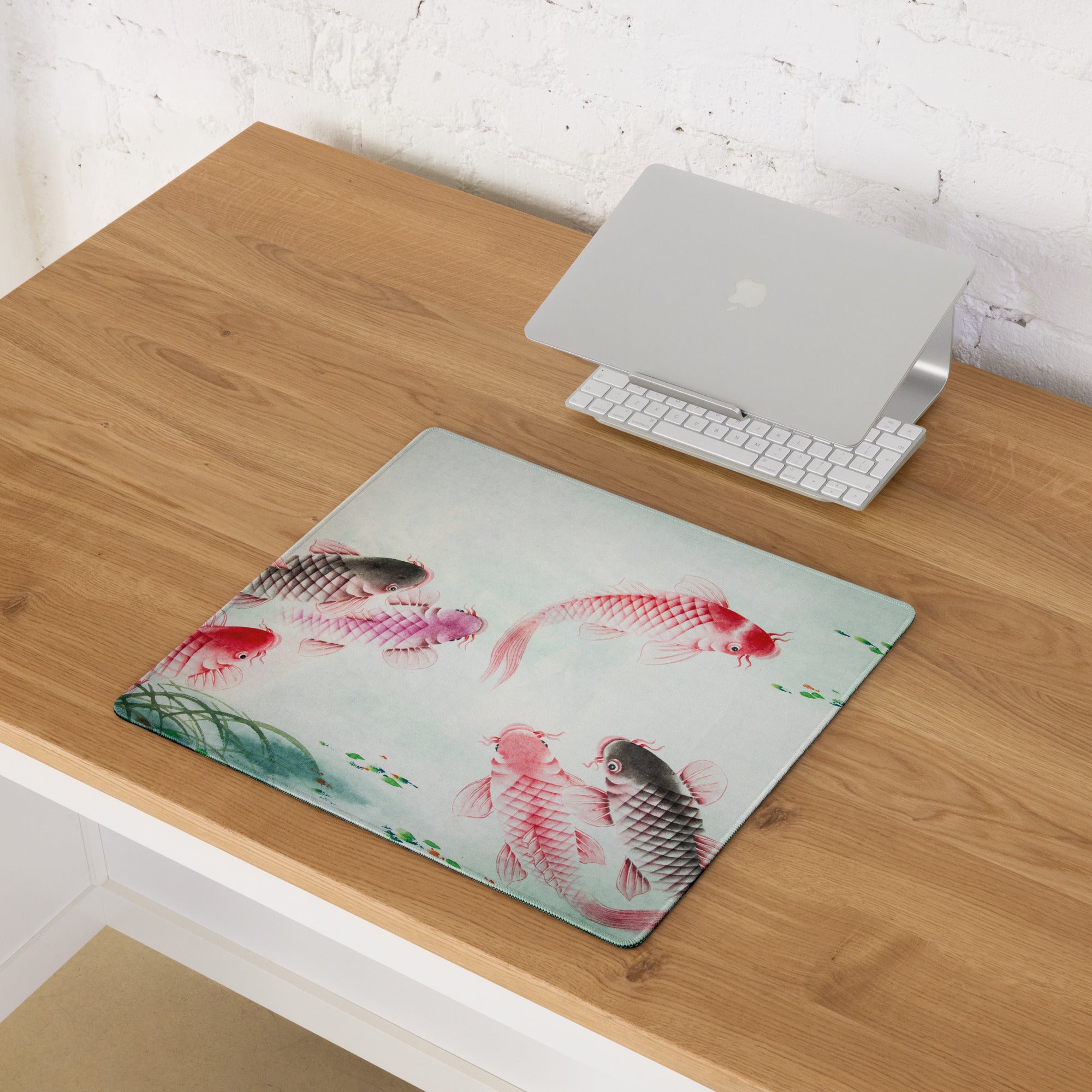 Koi Fish Large Gaming Mouse Pad - Koi Fish Pink Red Desk Pad Watercolor - Serene Mood Decor Koi Art
