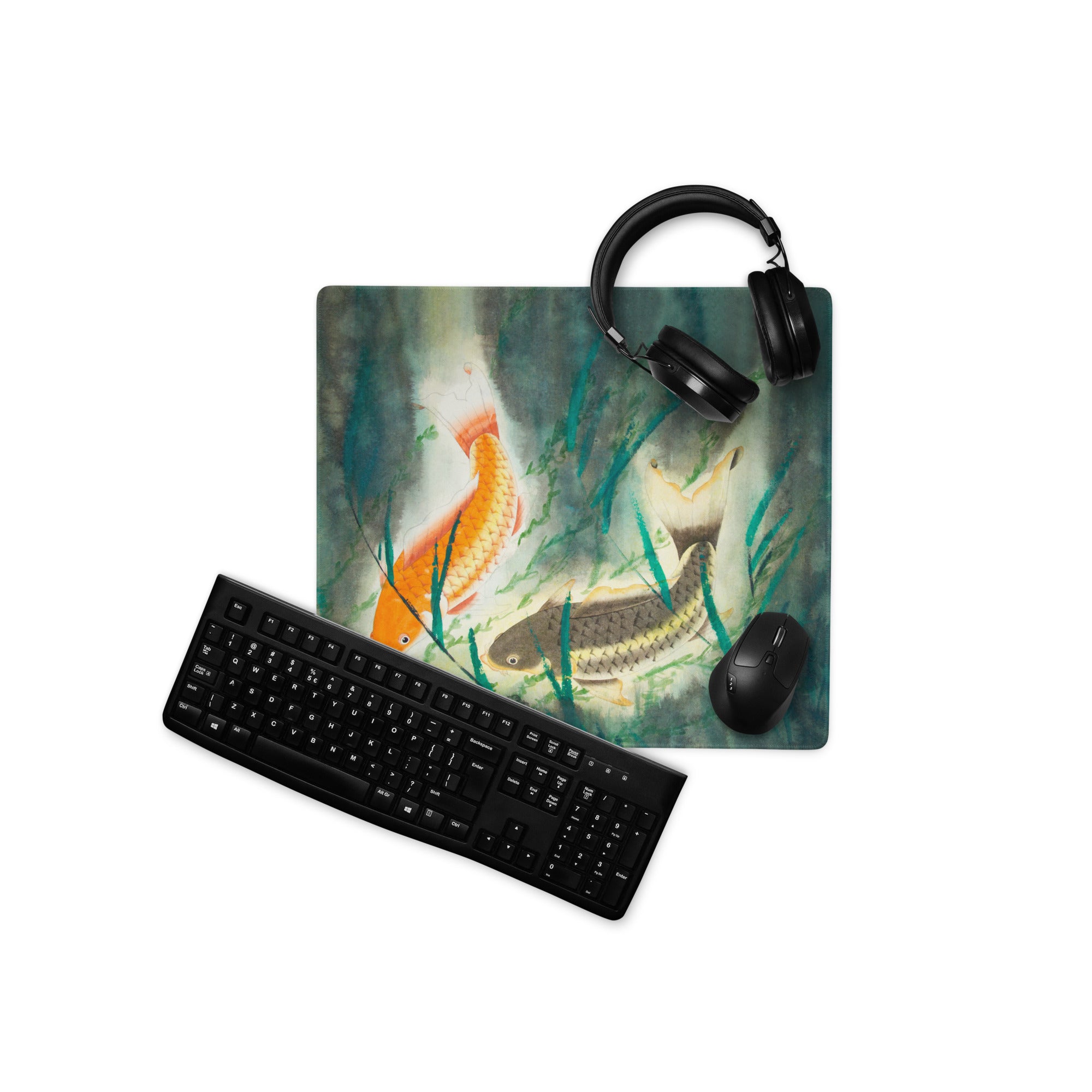 Koi Watercolor Desk Mouse Pad - Koi Orange Blue Watercolor Desk Mouse Pad Gamer Pad Office Decor Watercolor Artwork