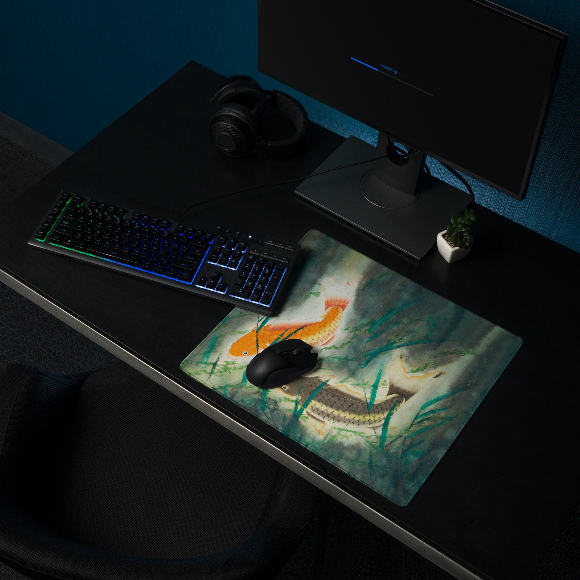 Koi Watercolor Desk Mouse Pad - Koi Orange Blue Watercolor Desk Mouse Pad Gamer Pad Office Decor Watercolor Artwork