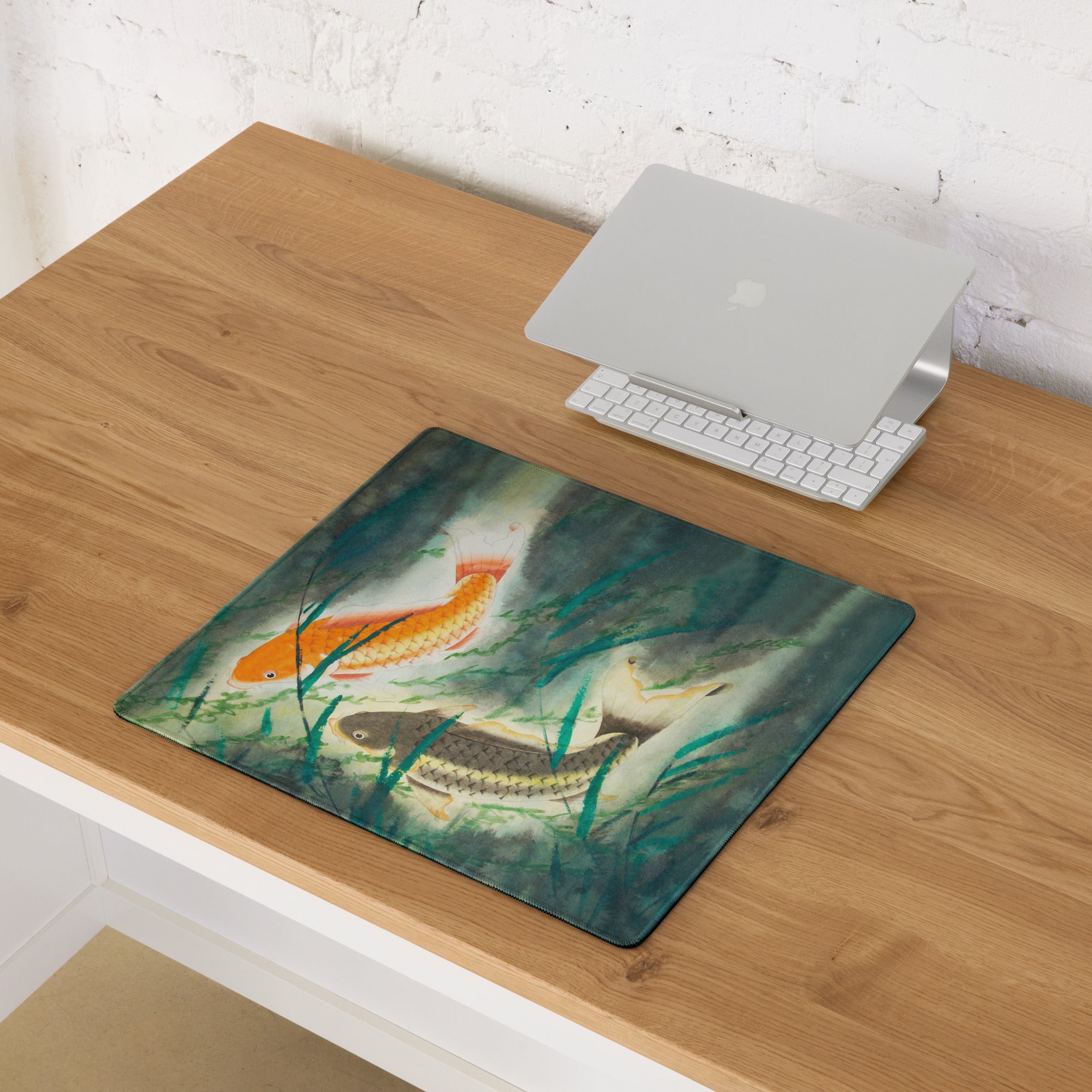 Koi Watercolor Desk Mouse Pad - Koi Orange Blue Watercolor Desk Mouse Pad Gamer Pad Office Decor Watercolor Artwork